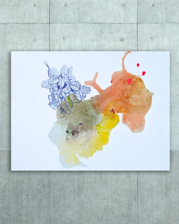 Lanterns of Sunlight in the Woodlands, 2025 36&quot;x48&quot; (Acrylic, marker and pencil on canvas)