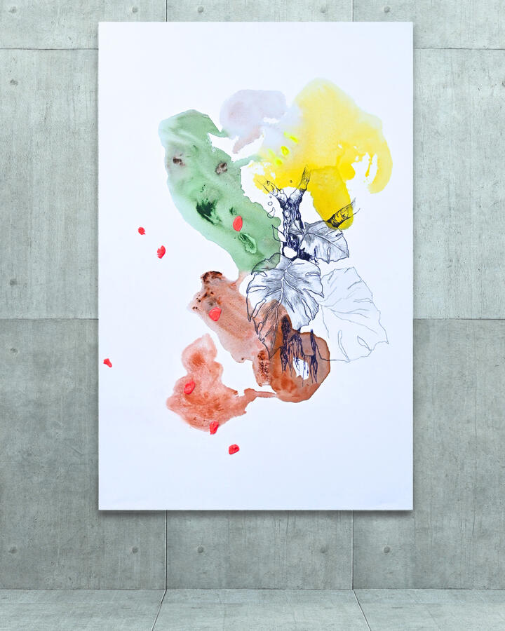 Each Branch Holds a Thousand Tomorrows, 2025 68&quot;x45&quot; (Acrylic, marker and pencil on canvas)