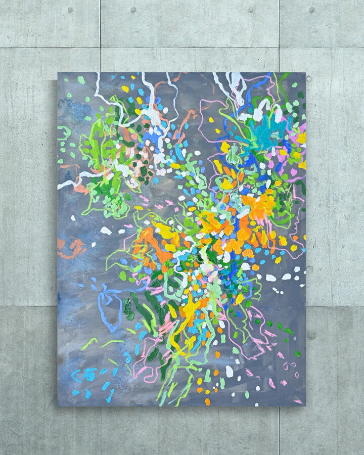 Colourful Echoes in a Stormy Twilight, 2024 48&quot;x36&quot; (Acrylic and oil pastel on canvas)