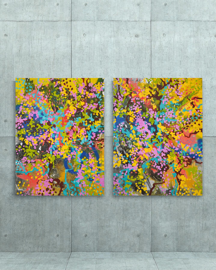 Wabi Sabi 1 &amp; 2, 2022, Dyptich 48&quot;x72&quot; (mixed media on canvas)