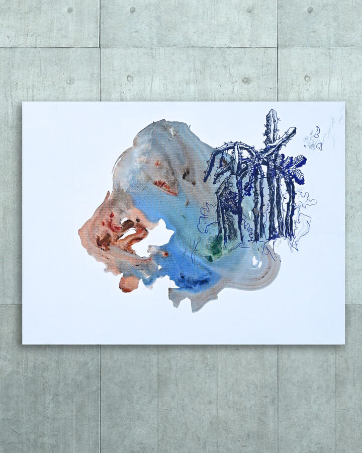 We wandered through thorns searching for a secret sky, 2024 36&quot;x48&quot; (Acrylic, marker and pencil on canvas)