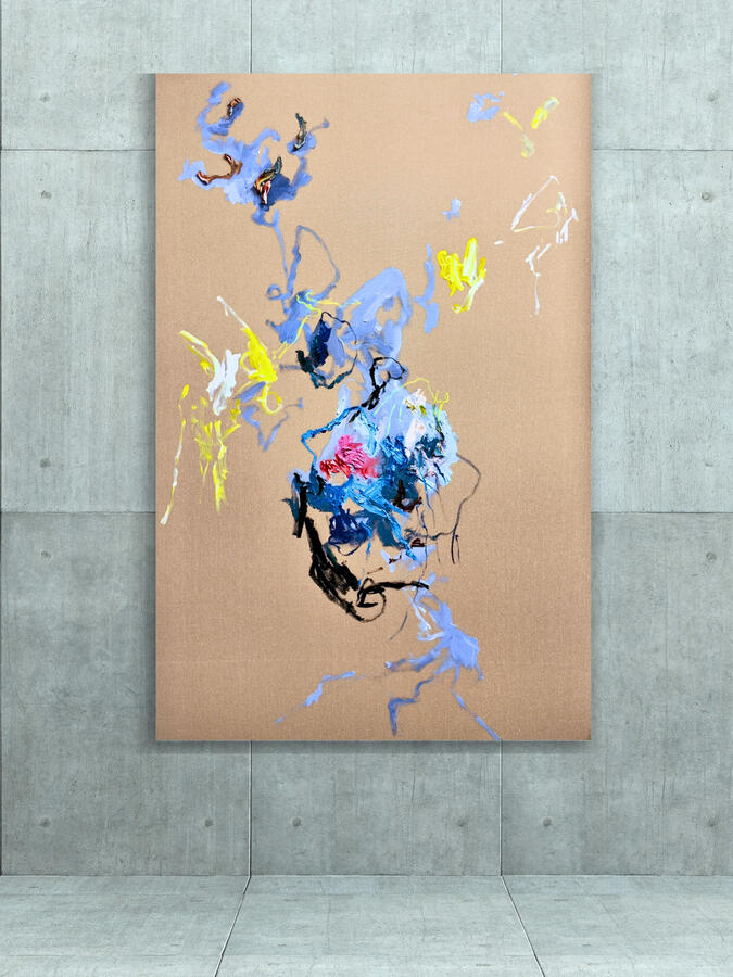 We were wildflowers dreaming of rain on the Edge of the City, 2025, oil and acrylic on raw canvas, 60x39 inches