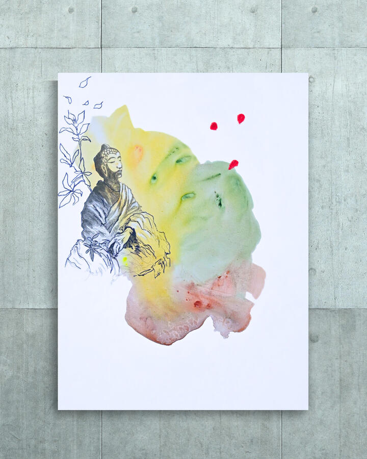 A Quiet Journey Through Verdant Worlds, 2025 48&quot;x36&quot; (Acrylic, marker, pencil and oil pastel on canvas)