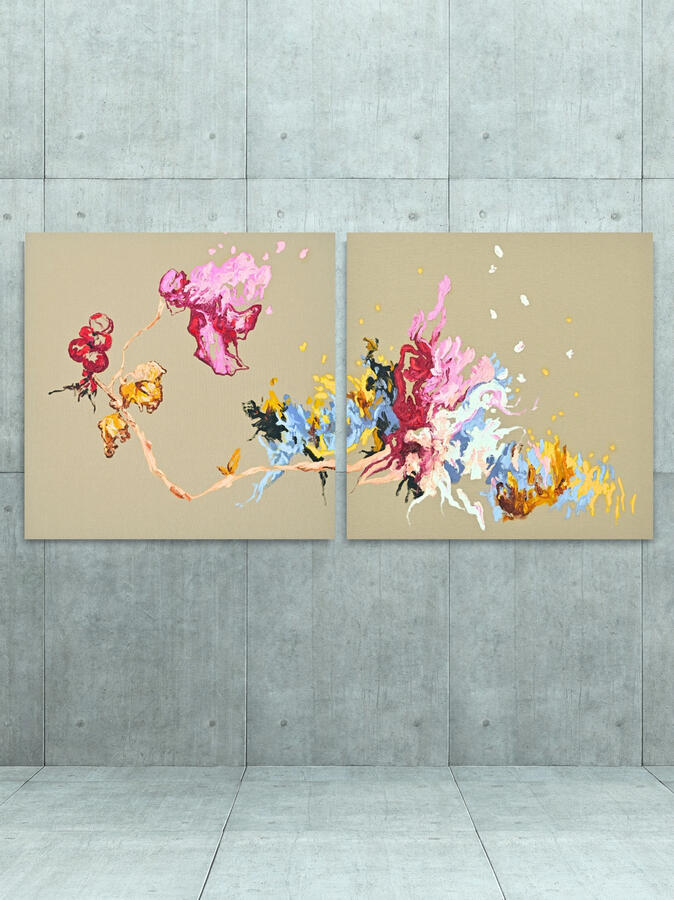 My Heart Spilled Out Like Pollen, 2025, Dyptich 39&quot;x78&quot; (oil on canvas)