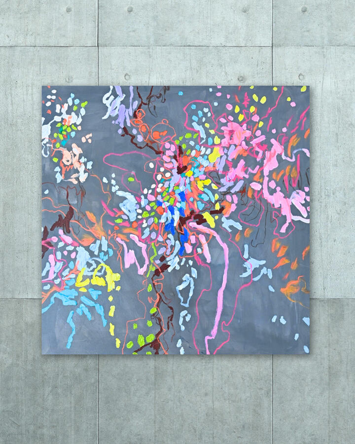 He Dreams of Being Storm-Kissed in a Sea of Color, 2024 39&quot;x39&quot; (Acrylic and oil pastel on canvas)