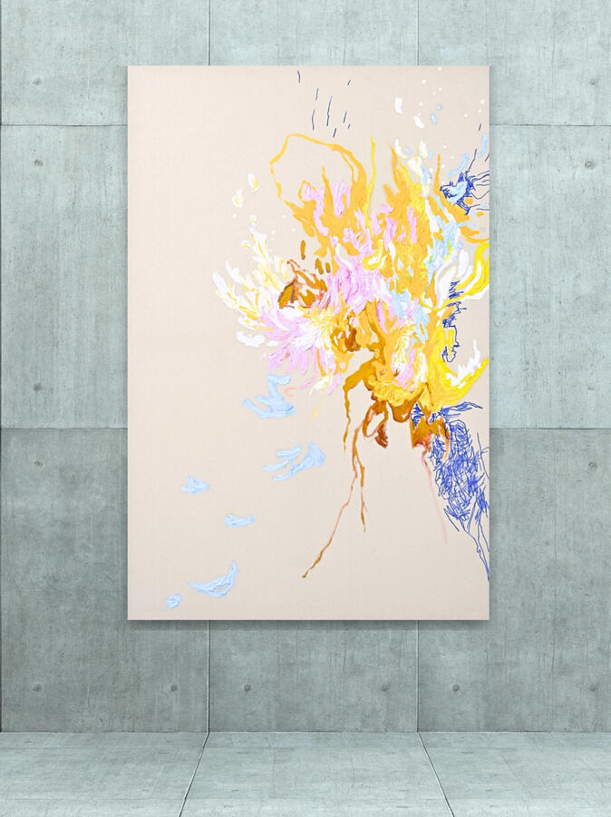 Nothing Wild Stays Still, 2025, 68&quot;x45&quot; (oil &amp; marker on canvas)